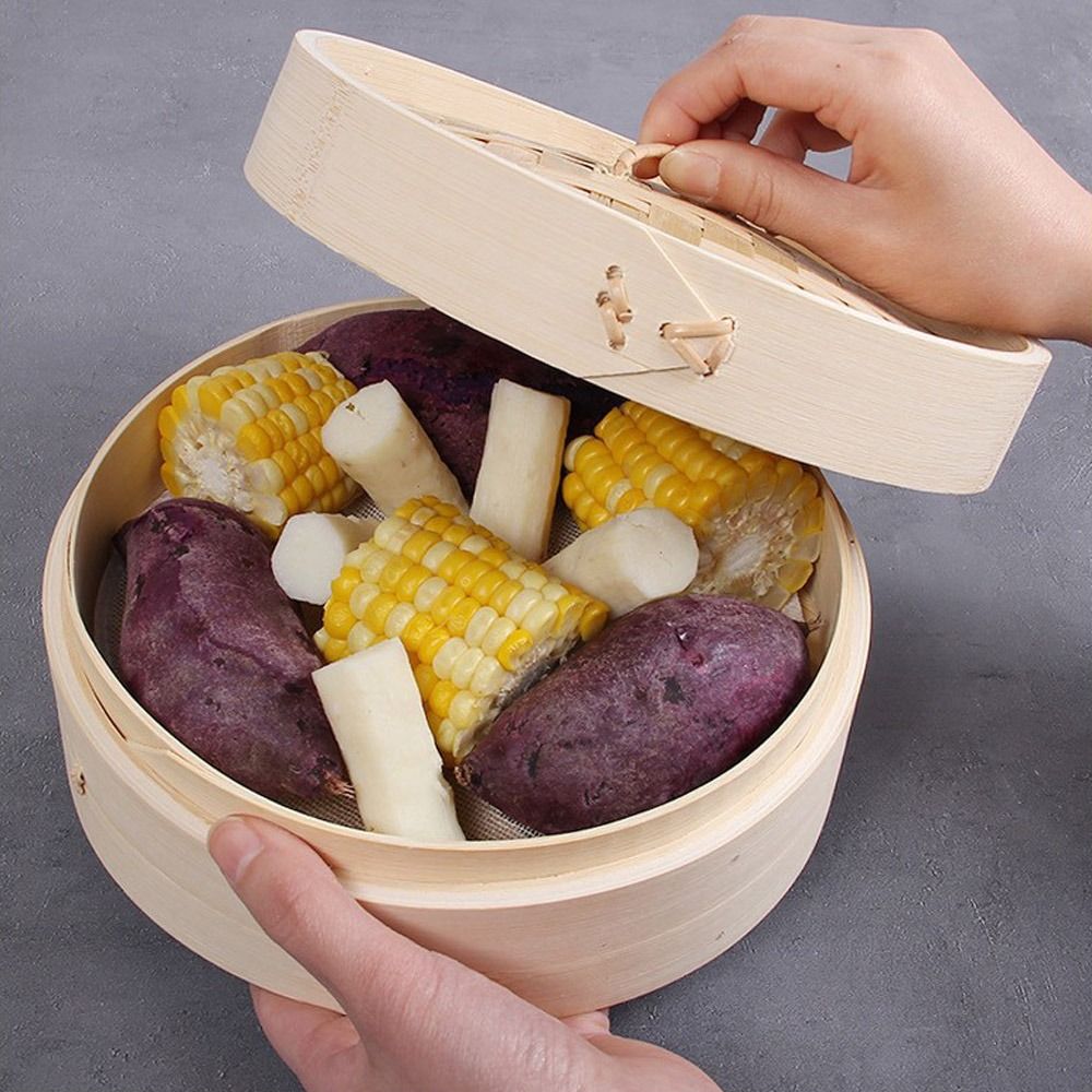 Bao Steamer Bamboo - Vaporiera Cinese in Bambù con Coperchio