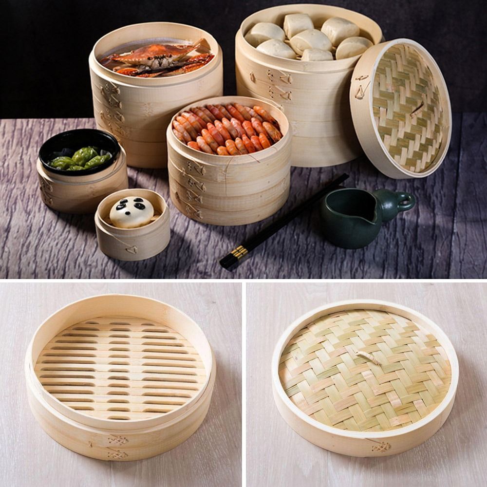 Bao Steamer Bamboo - Vaporiera Cinese in Bambù con Coperchio